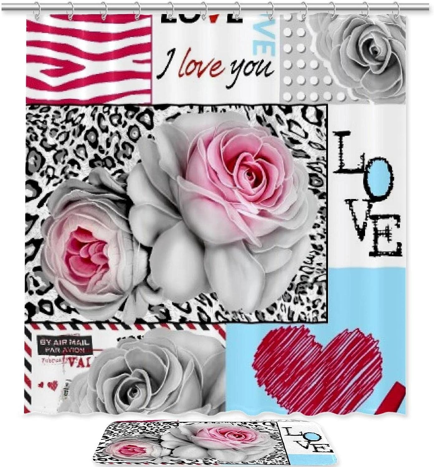 Leopard Rose Poster Shower Curtain In Waterproof Fabric For Bathroom Decoration