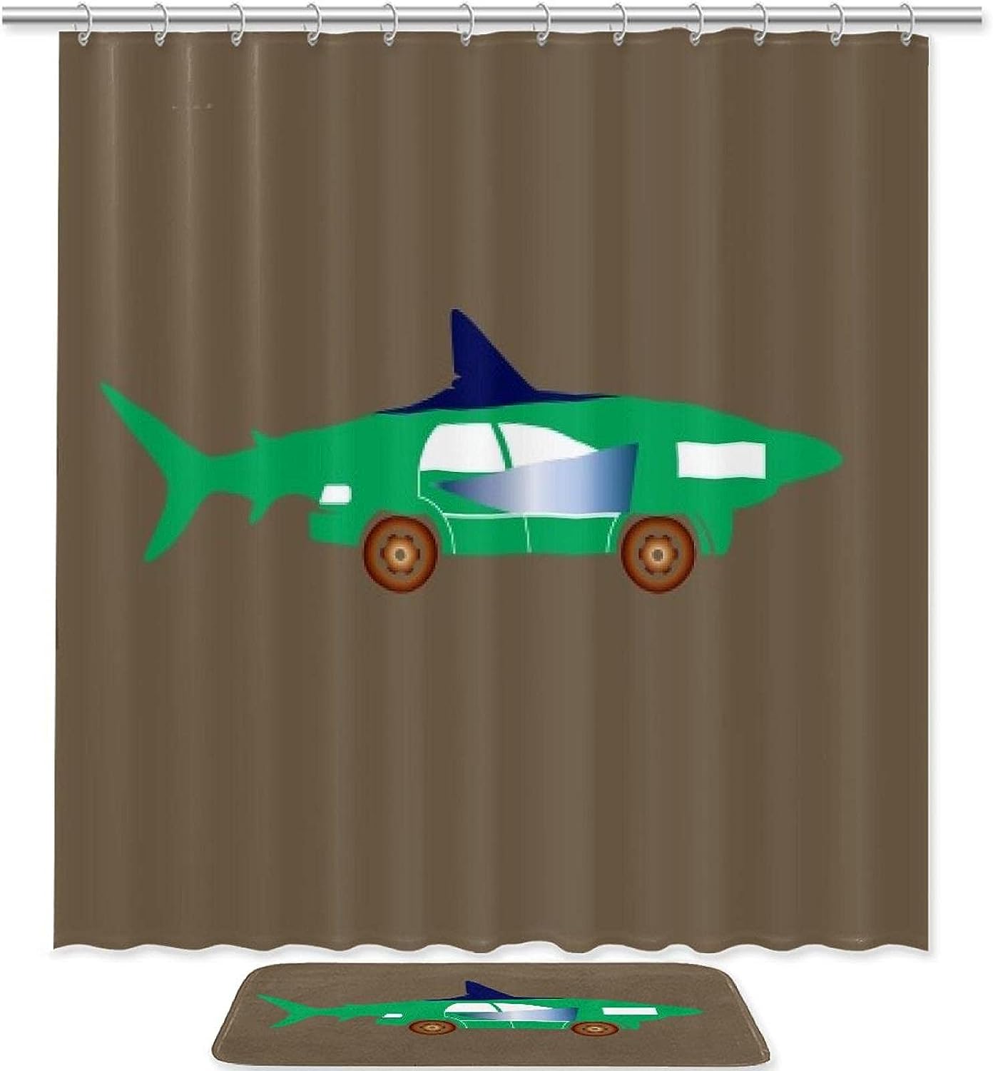 Shark Car Shower Curtain In Waterproof Fabric For Bathroom Decor