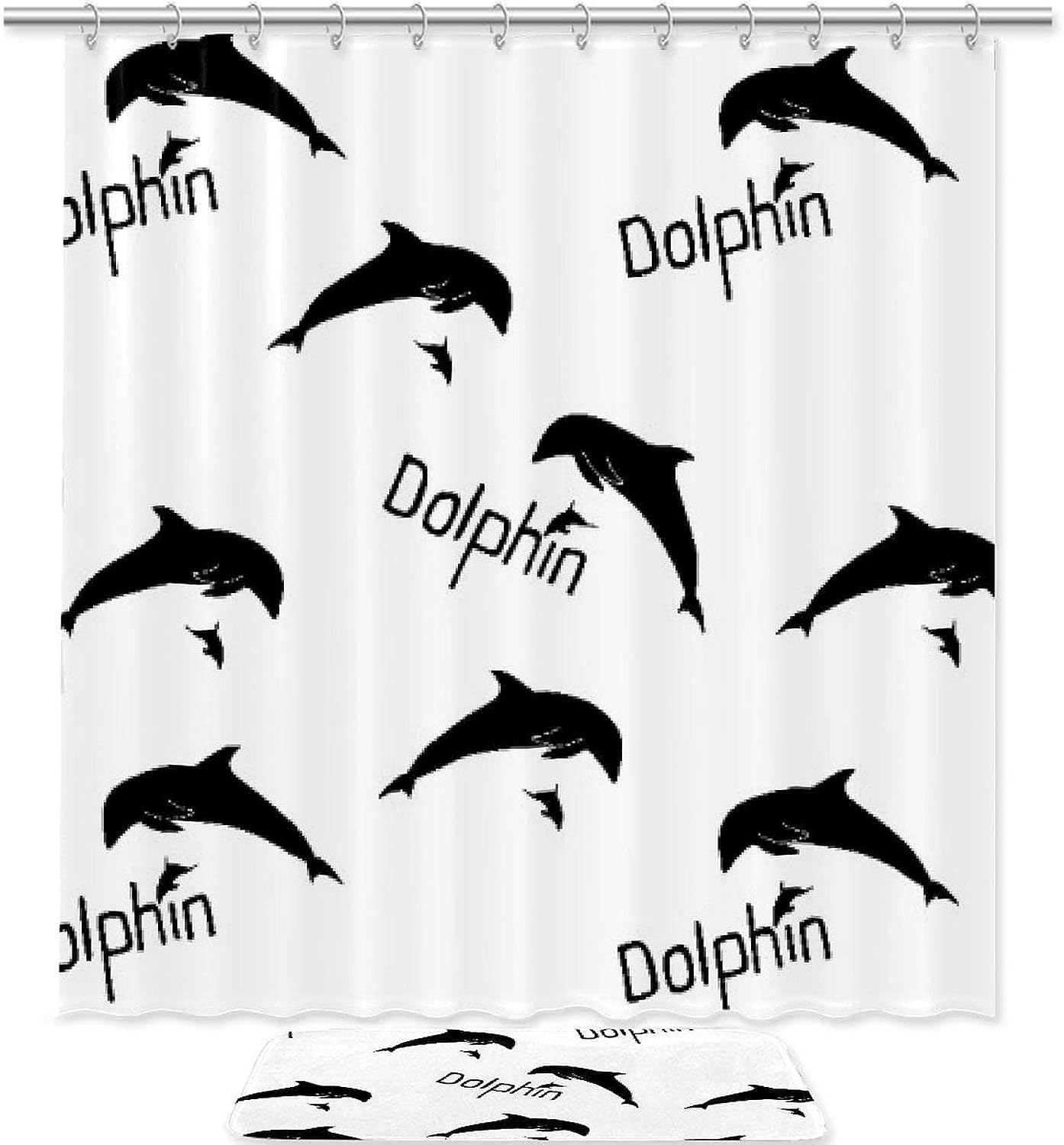 Dolphin Silhouette Tubumping Shower Curtain In Waterproof Fabric For Bathroom Decor