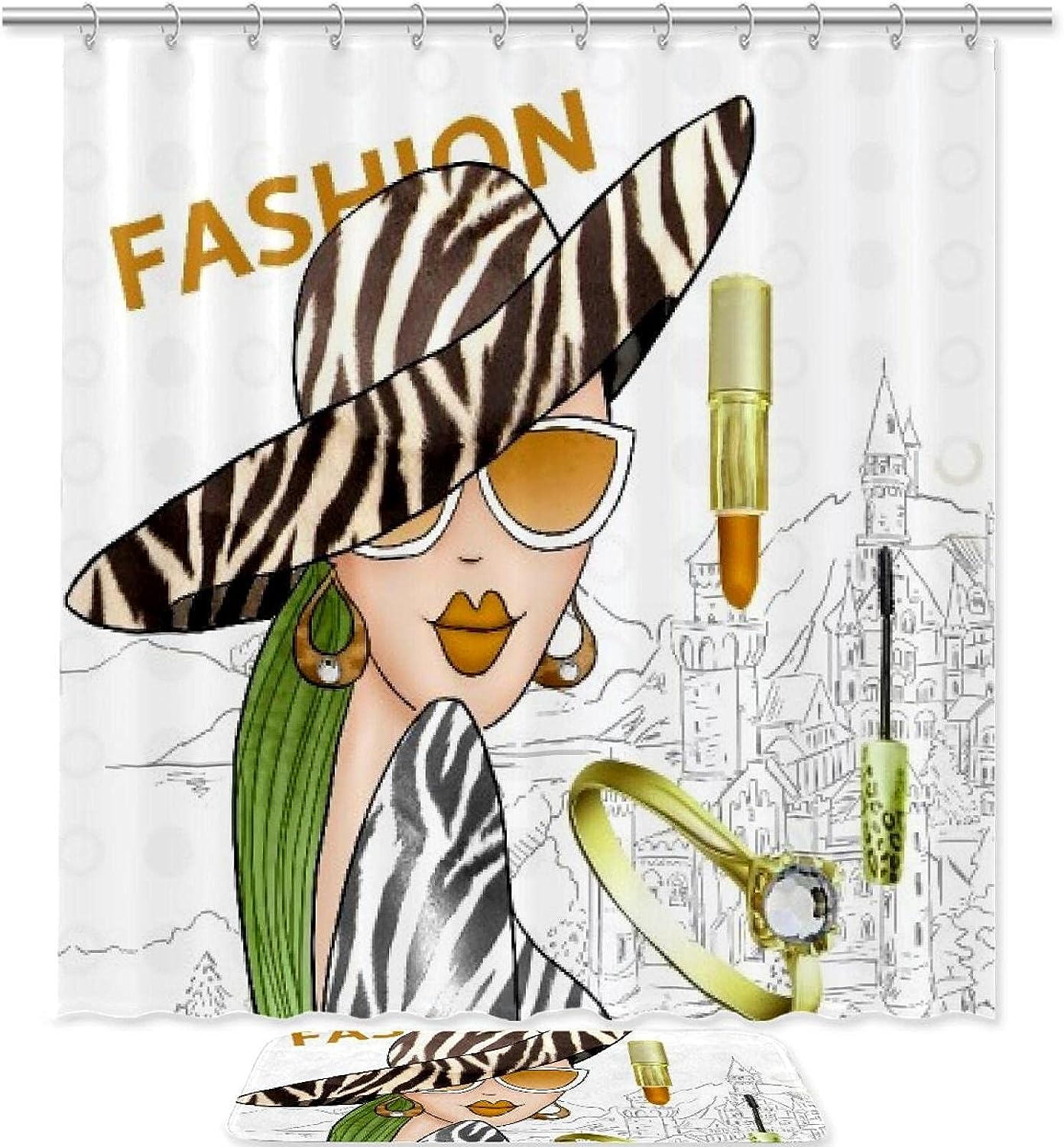 Fashionable Leopard Girl Waterproof Shower Curtain For Bathroom Decor