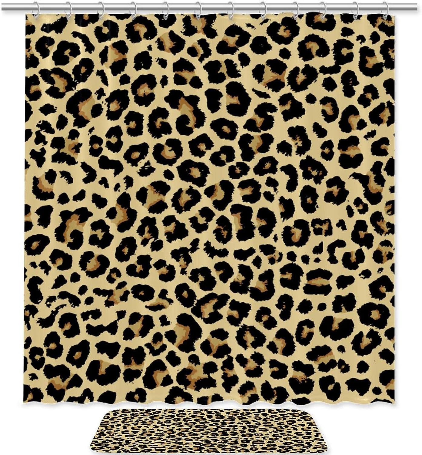 Elegant Leopard Print Shower Curtain In Waterproof Fabric For Bathroom Decor