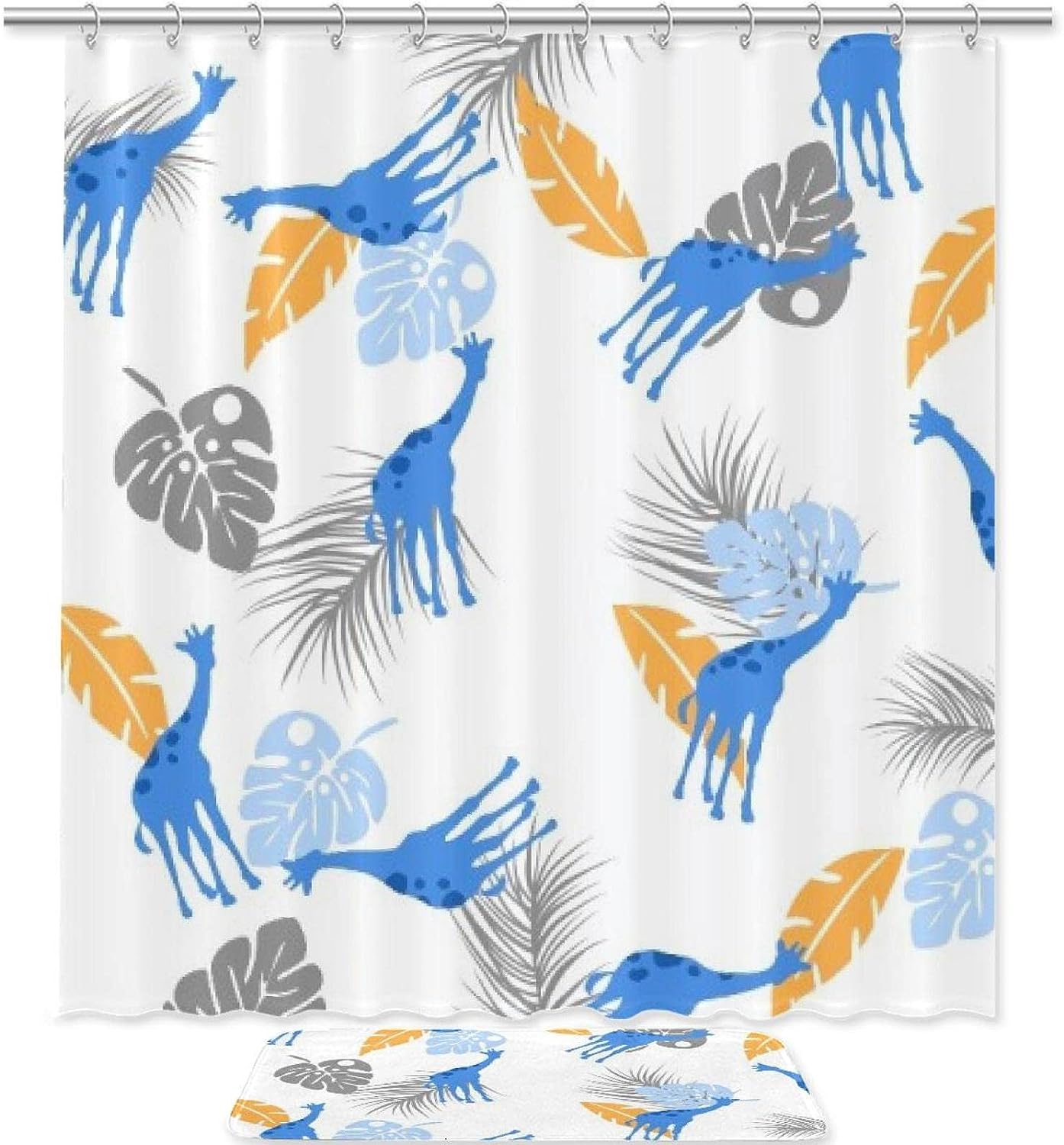 Giraffe And Tropical Plants Waterproof Shower Curtain For Nature Bathroom Decor