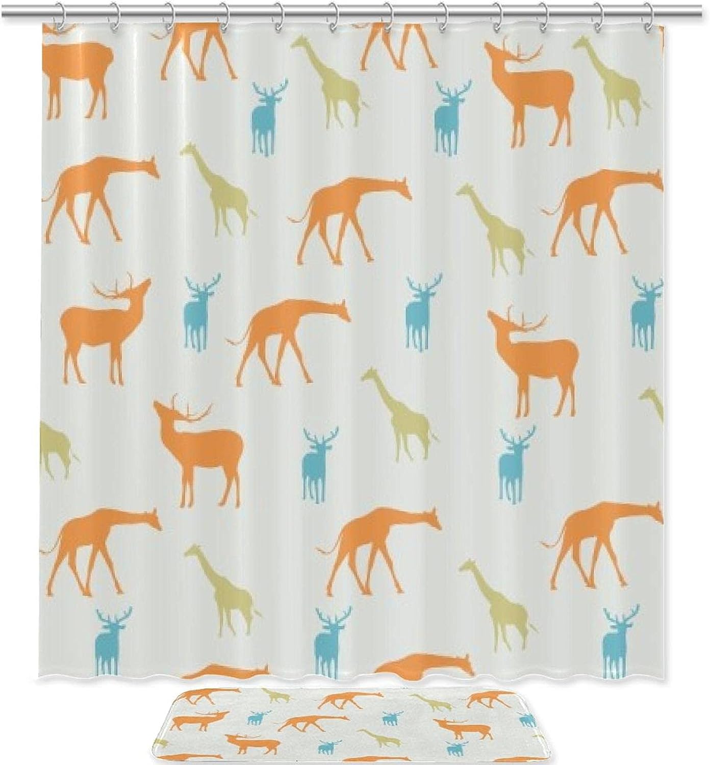 Giraffe And Deer Waterproof Shower Curtain For Safari Bathroom Decor