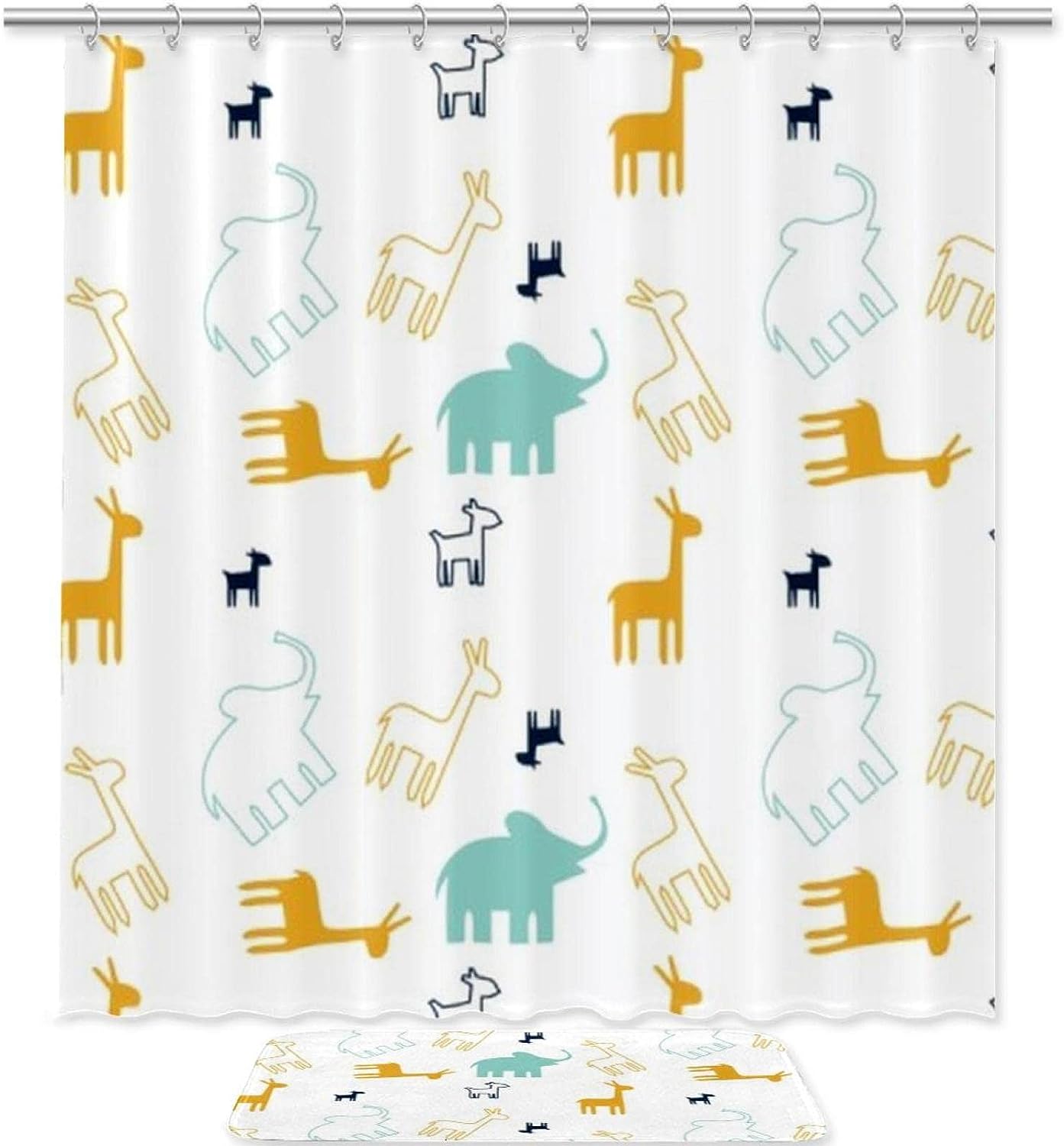 Giraffe And Elephant Waterproof Shower Curtain For Safari Bathroom Decor