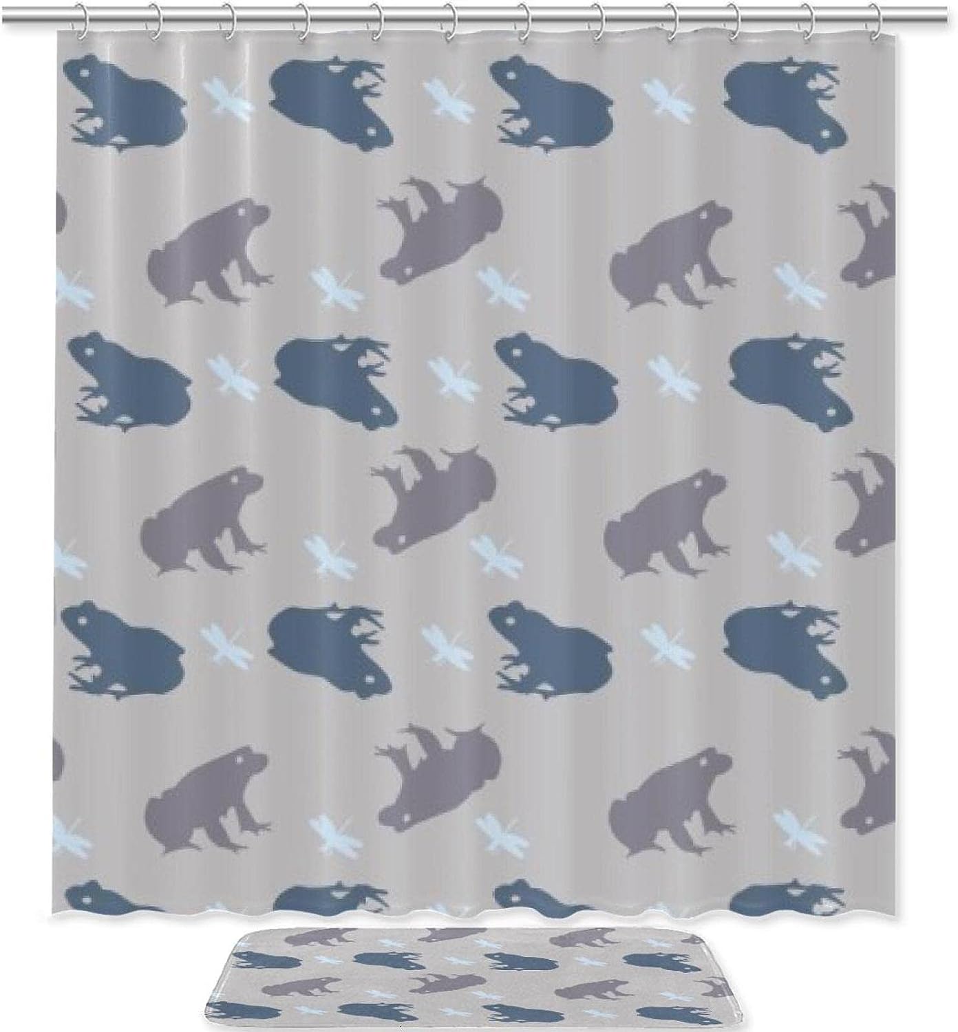 Frog And Dragonfly Waterproof Shower Curtain For Nature Bathroom Decor