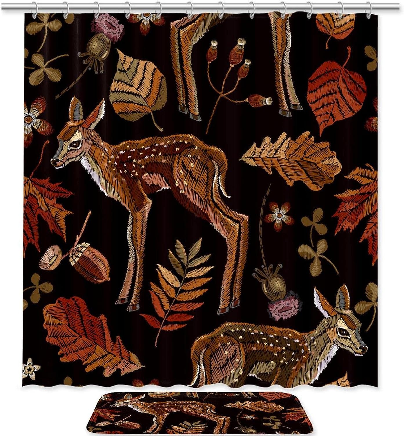 Forest Deer Waterproof Shower Curtain For Rustic Bathroom Decor