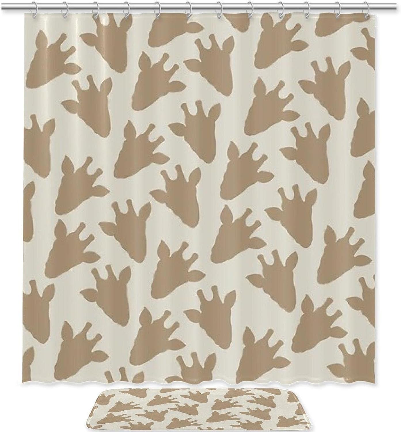 Giraffe Head Silhouette Waterproof Shower Curtain For Safari Bathroom Decor