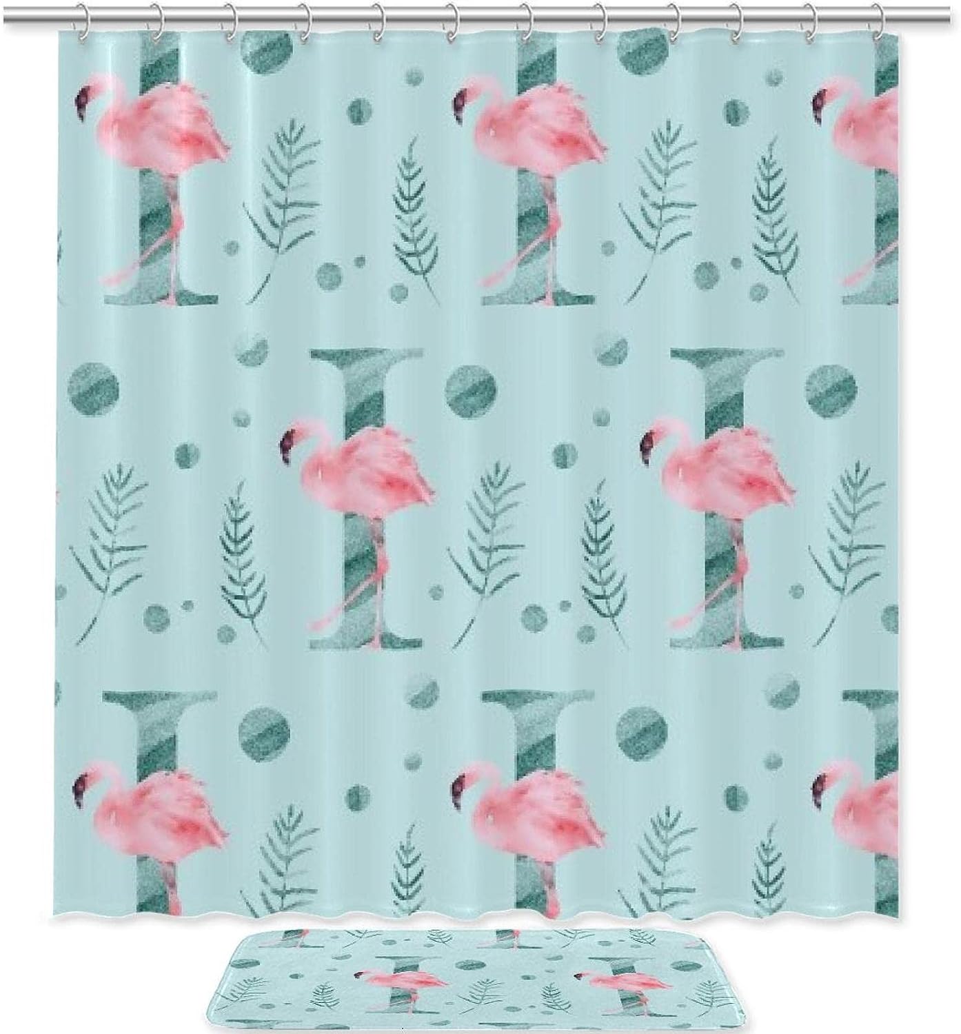 Flamingo Letter I Waterproof Shower Curtain For Whimsical Bathroom Decor
