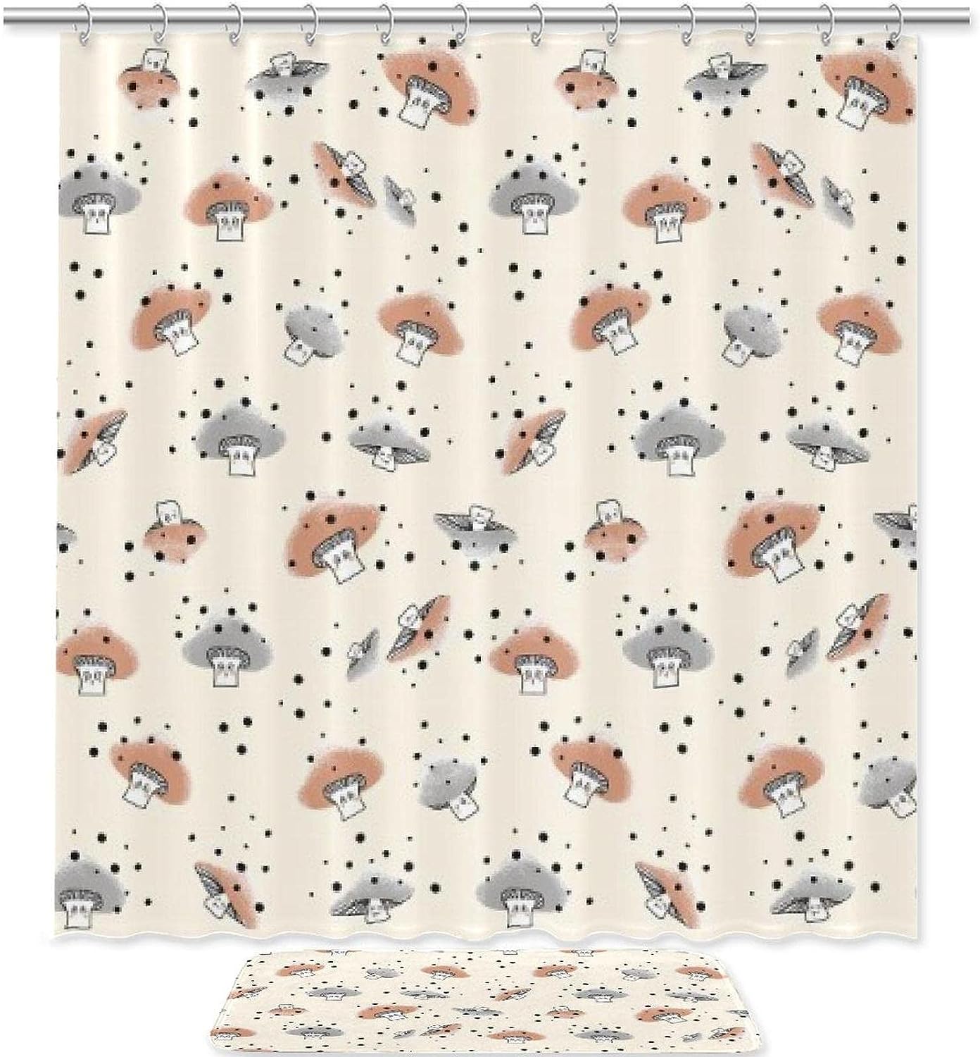 Gray Mushrooms Waterproof Shower Curtain For Edgy Bathroom Decor