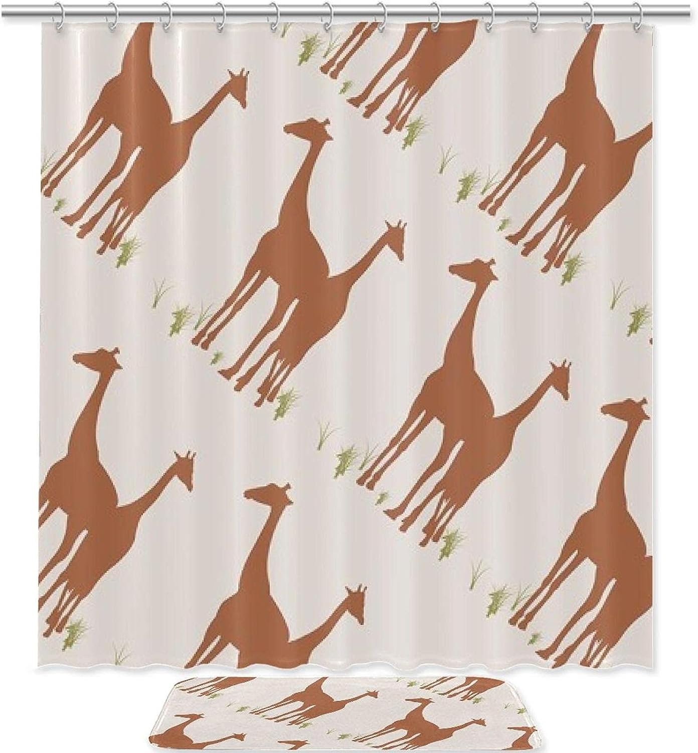 Giraffe Foraging Waterproof Shower Curtain For Nature Bathroom Decor