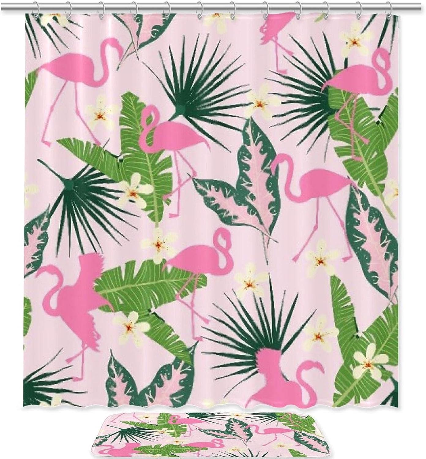 Flamingo Silhouettes Waterproof Shower Curtain For Tropical Bathroom Decor
