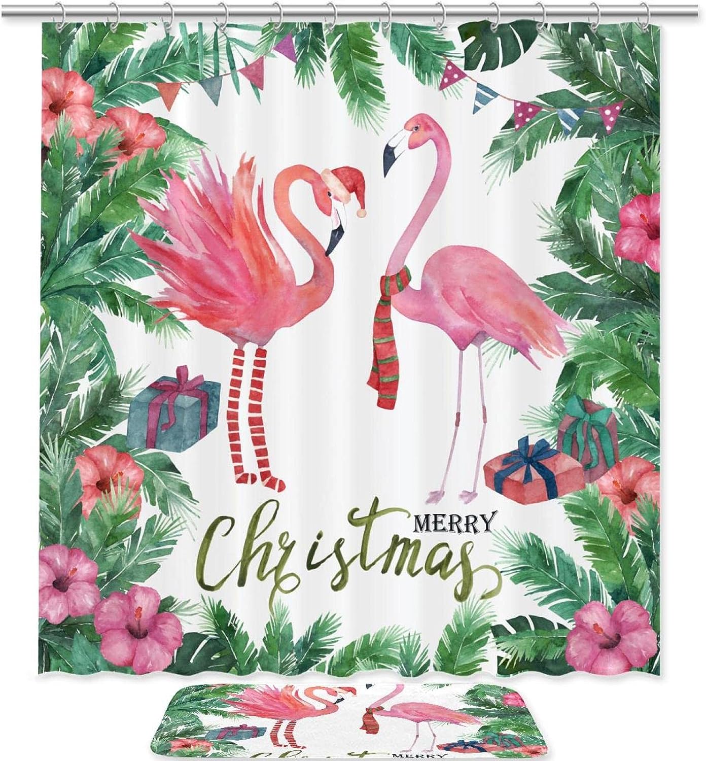 Flamingo With Gift Waterproof Shower Curtain For Festive Bathroom Decor
