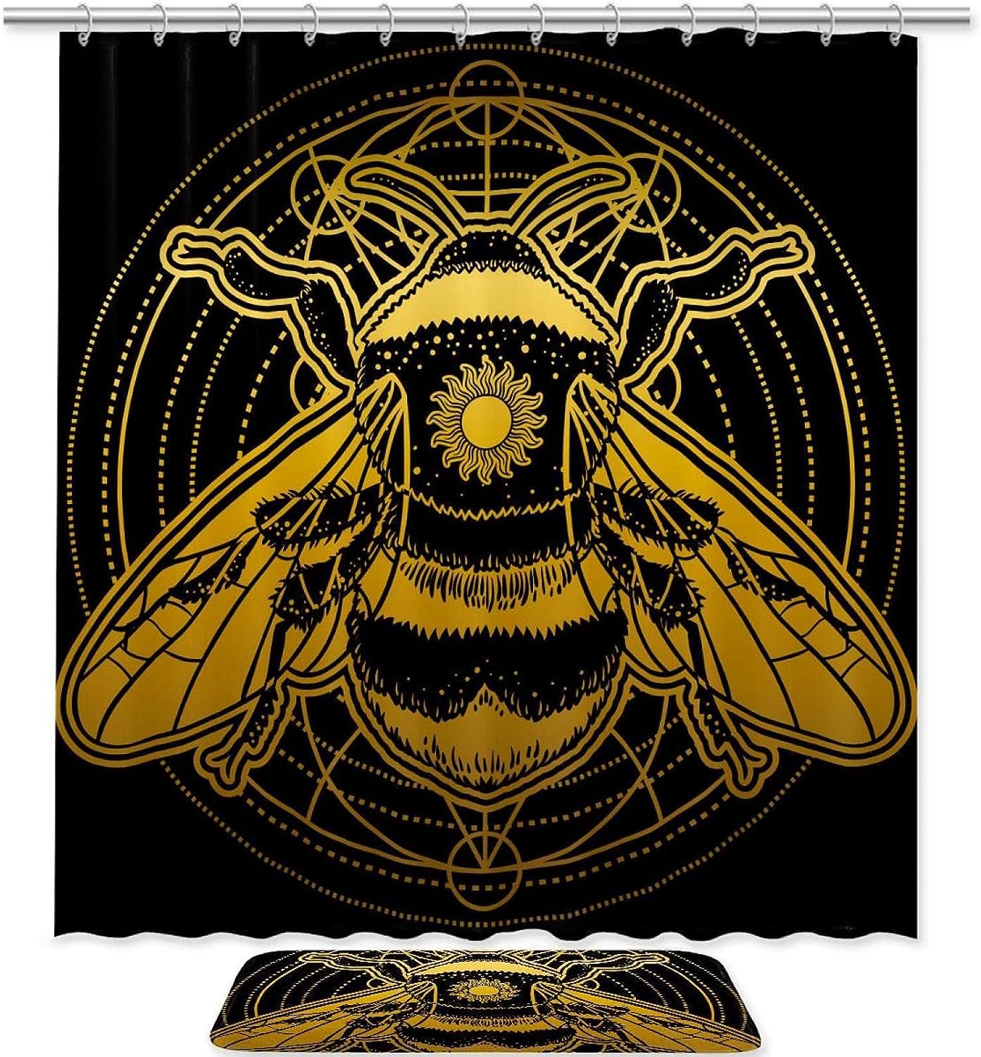 Golden Bee Waterproof Shower Curtain For Honeycomb Bathroom Decor