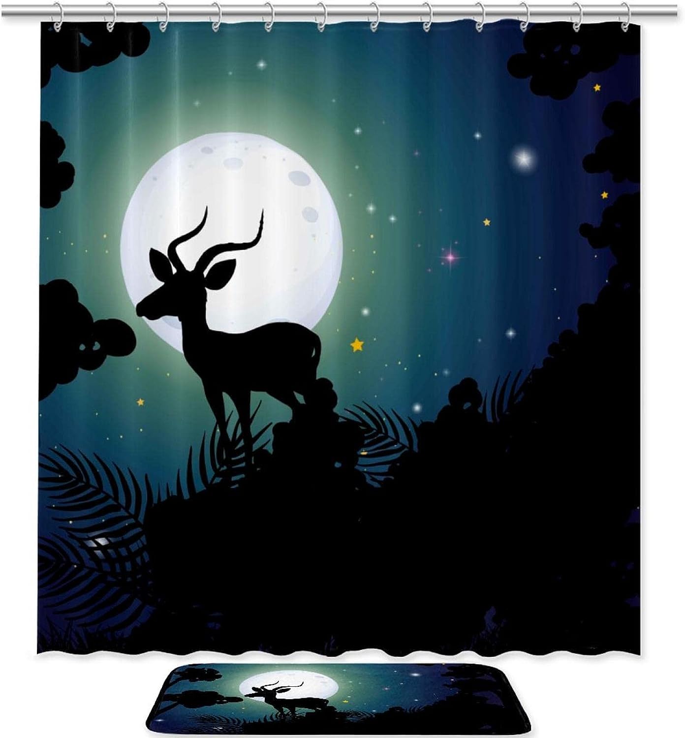 Deer Moon Night Waterproof Shower Curtain For Whimsical Bathroom Decor