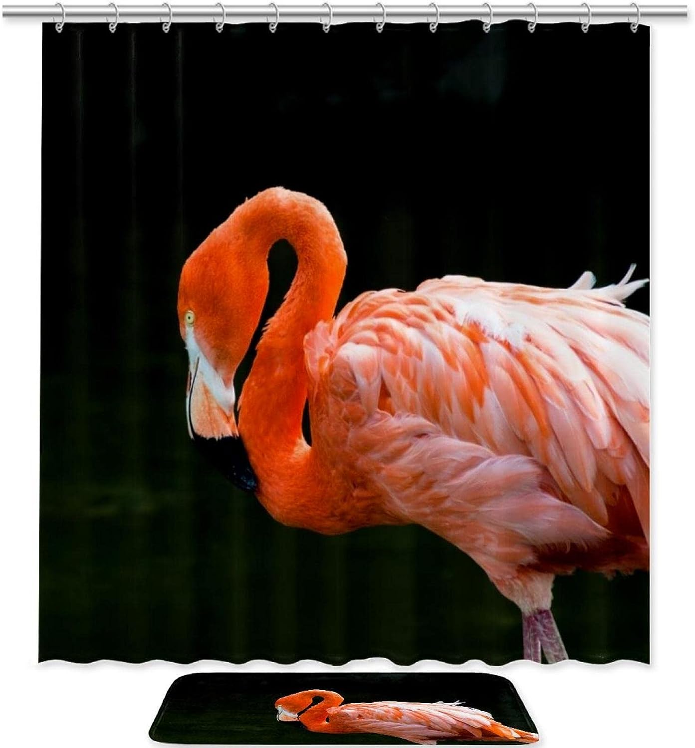 Flamingo Head Down Waterproof Shower Curtain For Tropical Bathroom Decor