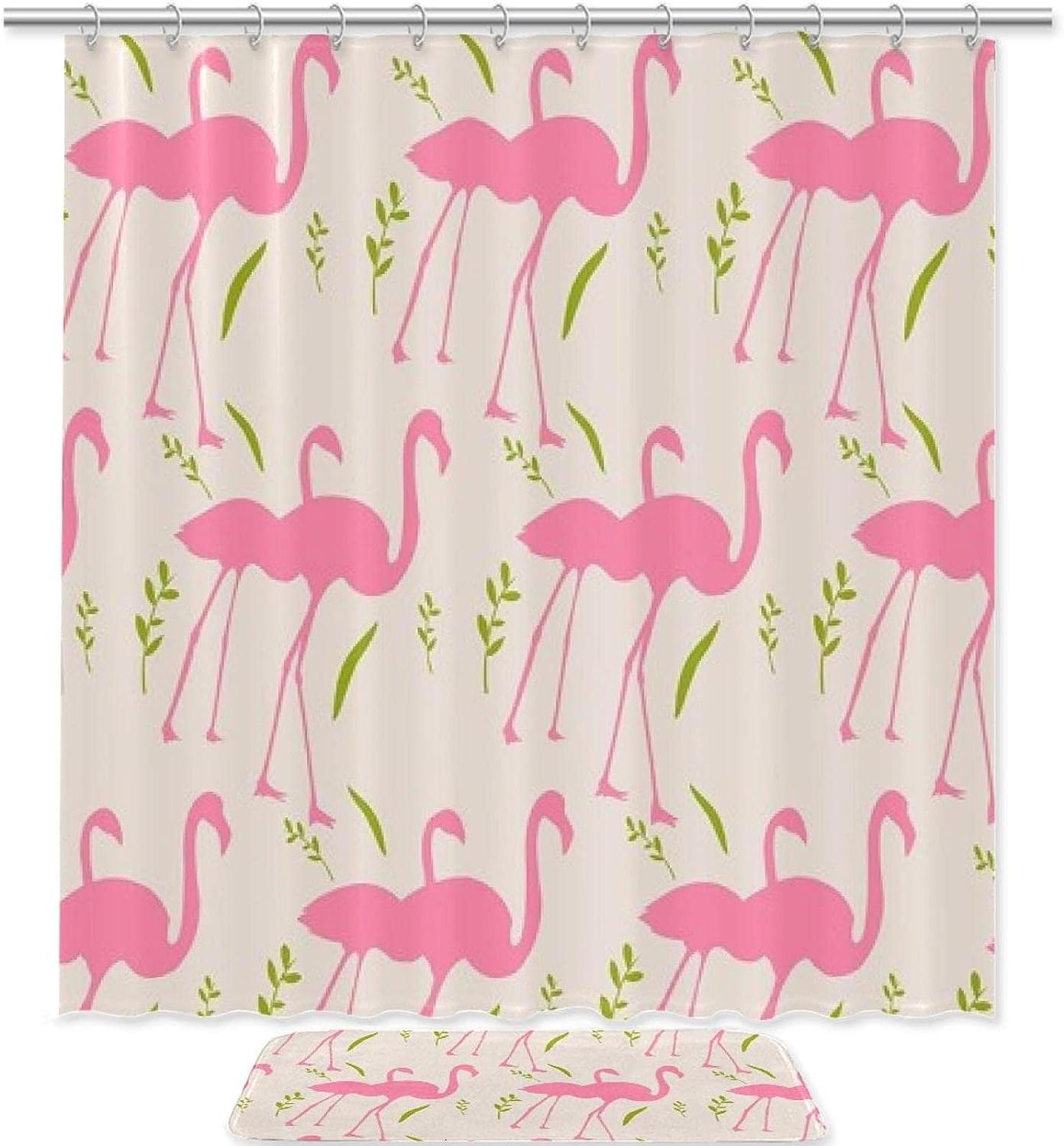 Flamingo Floral Waterproof Shower Curtain For Tropical Bathroom Decor