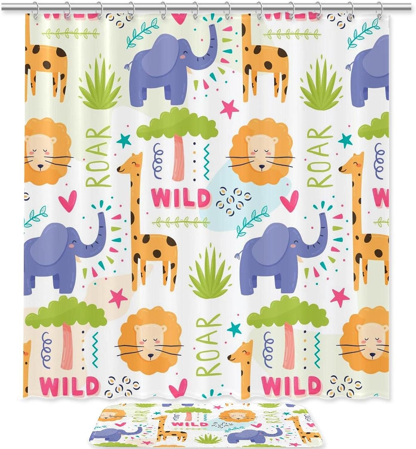 Elephant Giraffe Lion Waterproof Shower Curtain For Safari Bathroom Decor