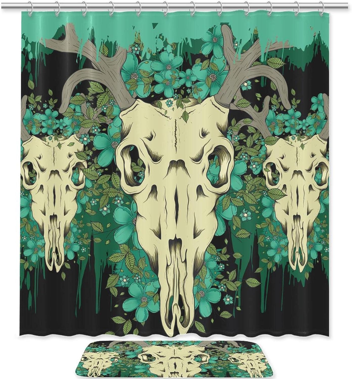 Deer Skull Background Waterproof Shower Curtain For Edgy Bathroom Decor