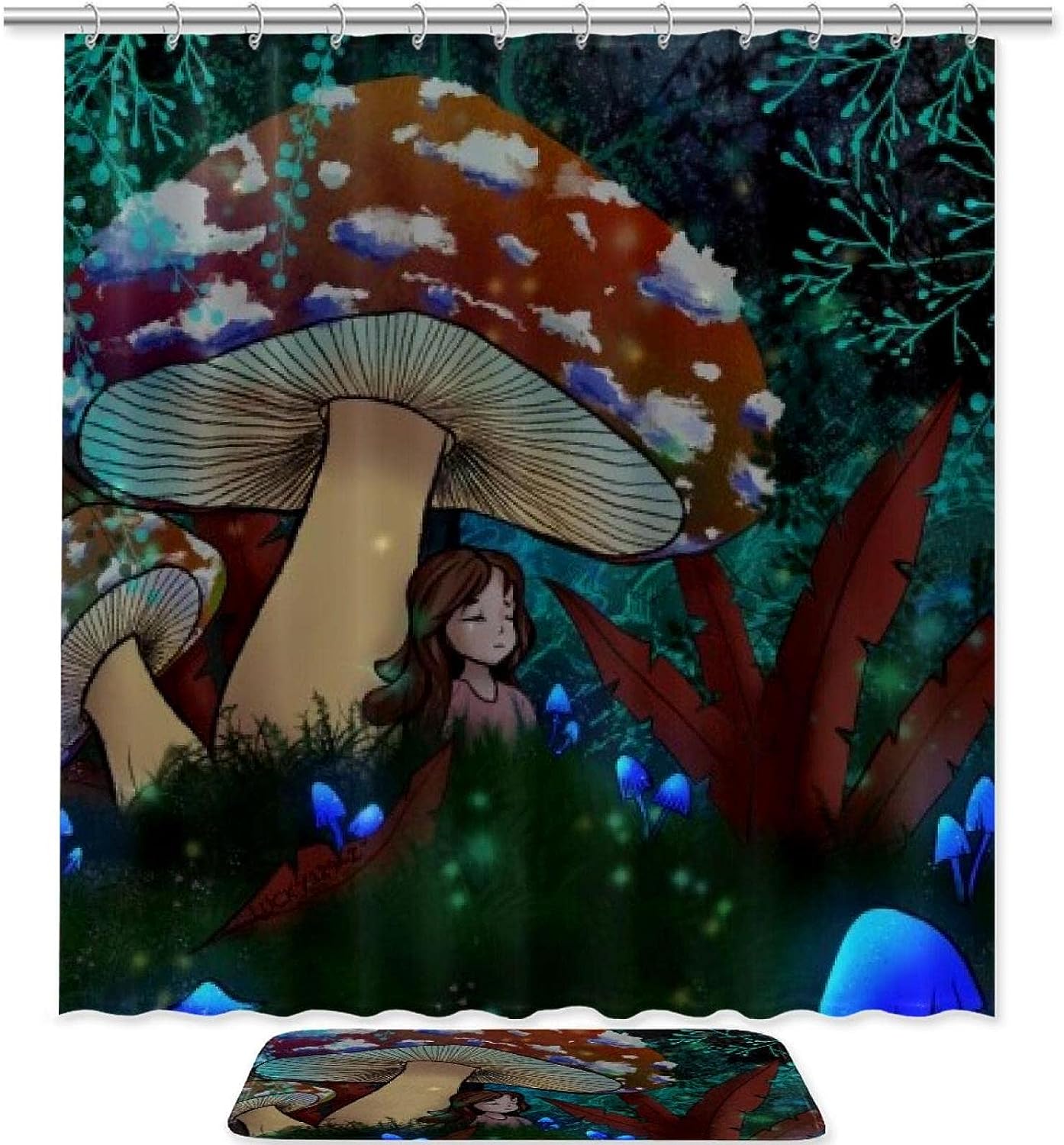 Dream Girl Mushroom Waterproof Shower Curtain For Whimsical Bathroom Decor