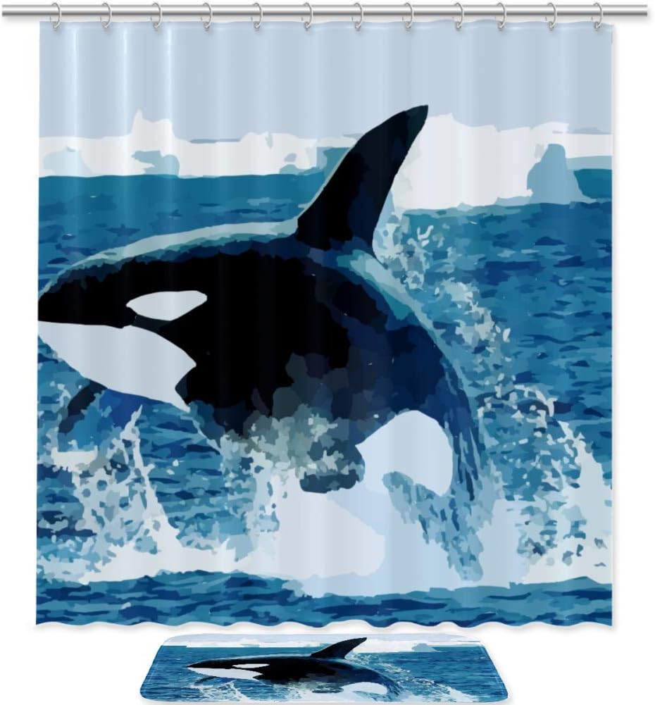 Orca Killer Whale Fish Ocean Bathroom Shower Curtain Waterproof Fabric
