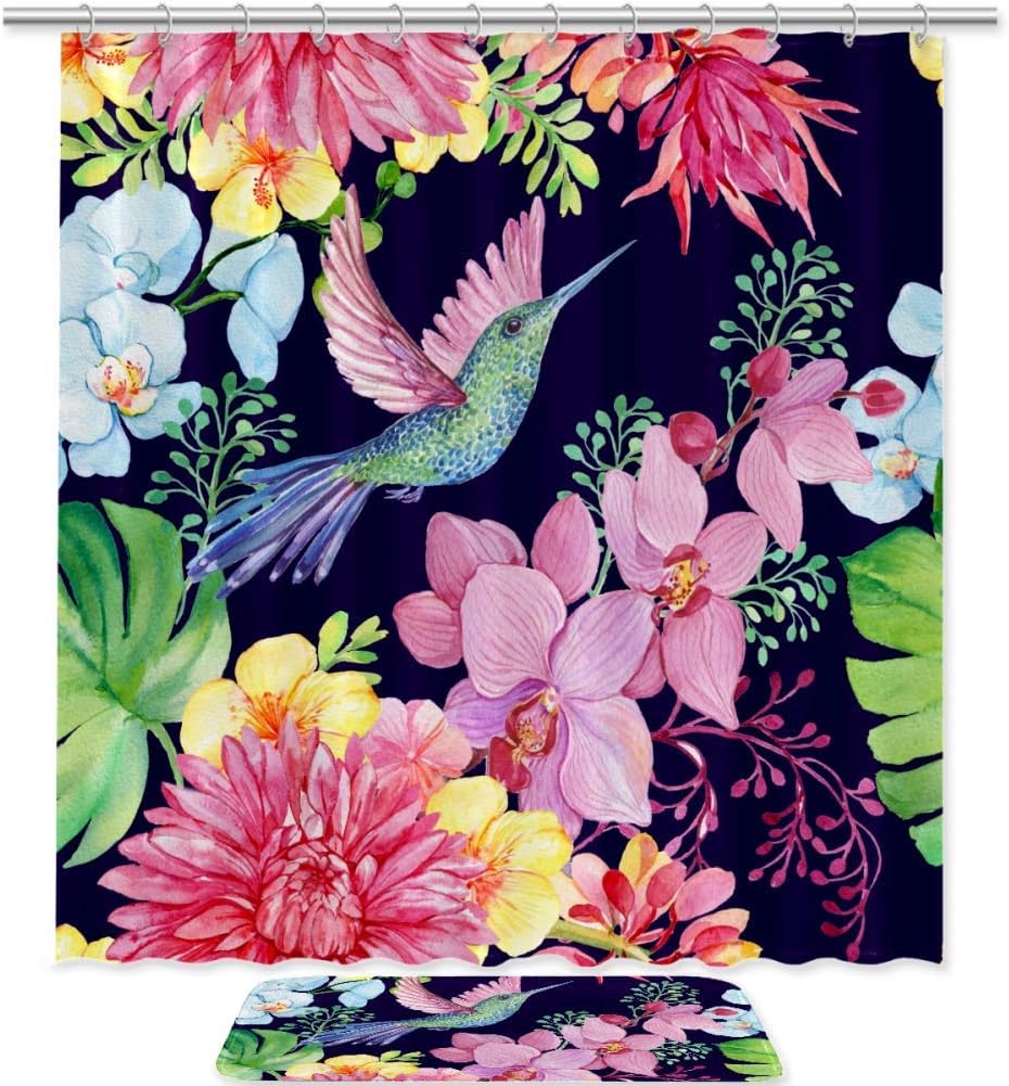 Orchids Floral Pattern Bathroom Shower Curtain Waterproof Fabric