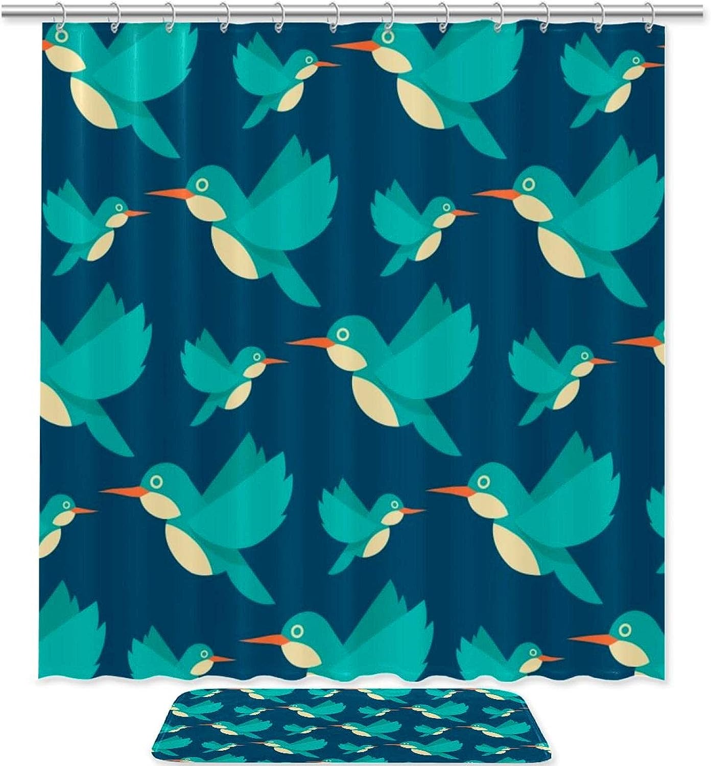 Hummingbirds Pattern Bathroom Shower Curtain Waterproof Fabric