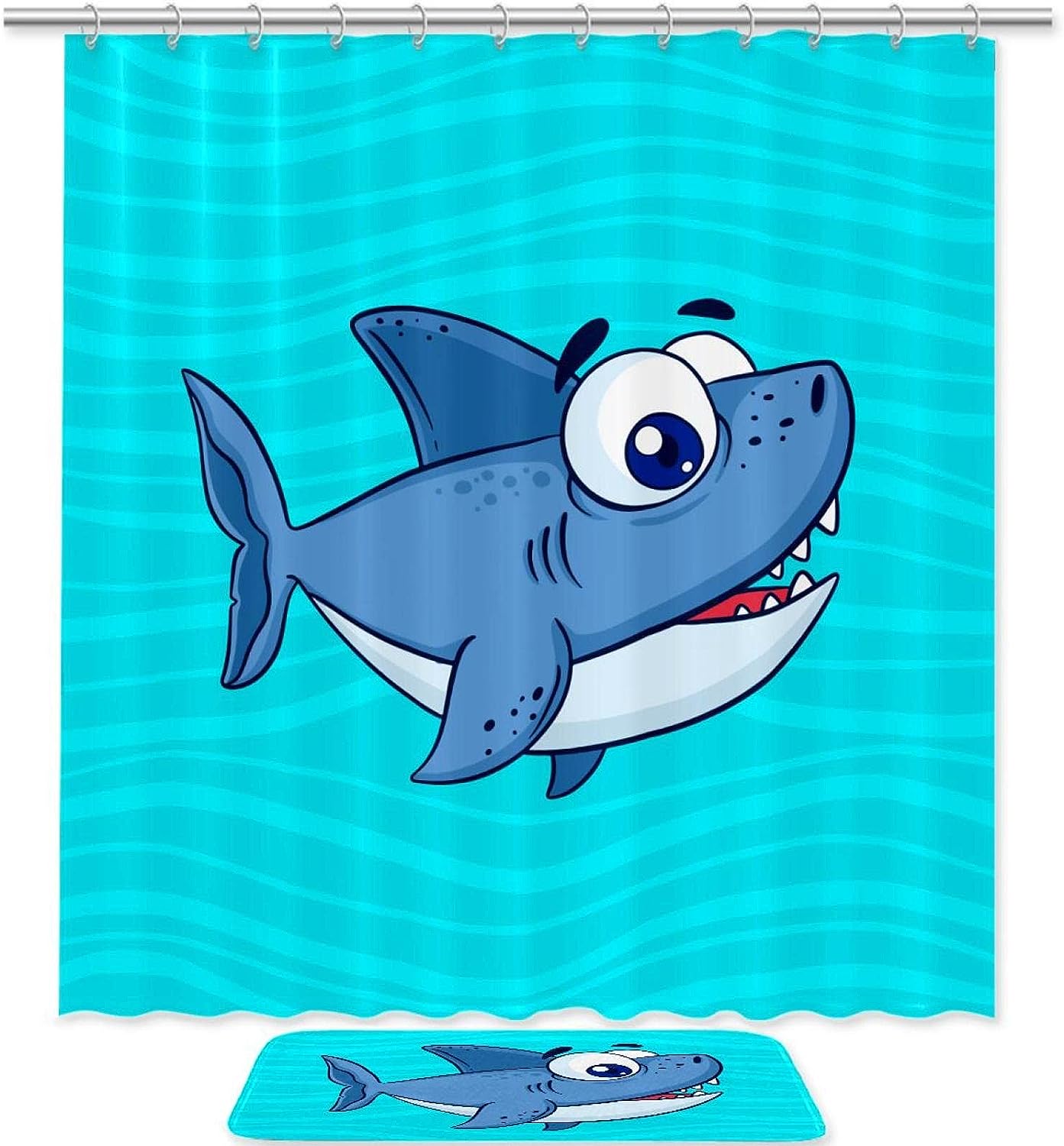 Shark Bathroom Shower Curtain Waterproof Fabric