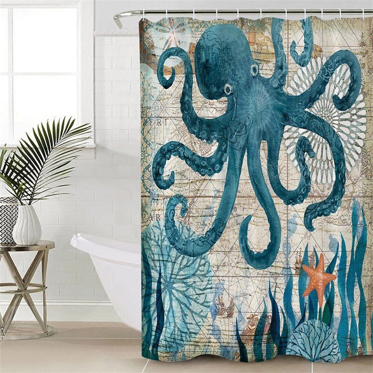 Octopus Bathroom Shower Curtain Waterproof Fabric
