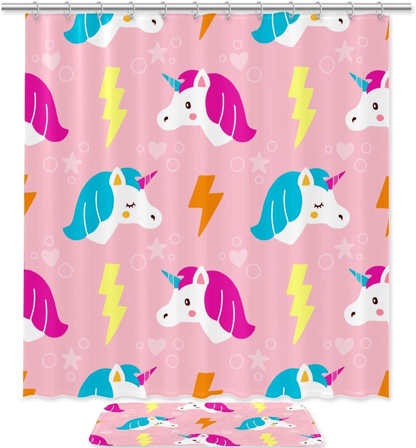 Pink Unicorn Bathroom Shower Curtain Waterproof Fabric