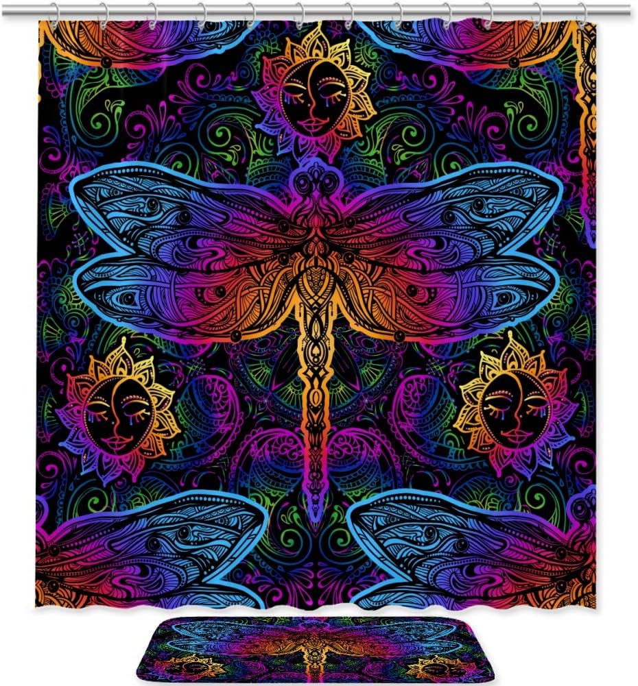 Indian Mandalas Paisley Dragonfly Sun Bathroom Shower Curtain Waterproof Fabric