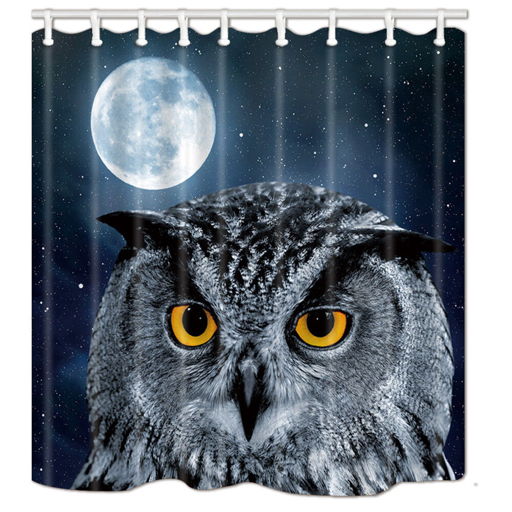 Owl Full Moon Bathroom Shower Curtain Waterproof Fabric