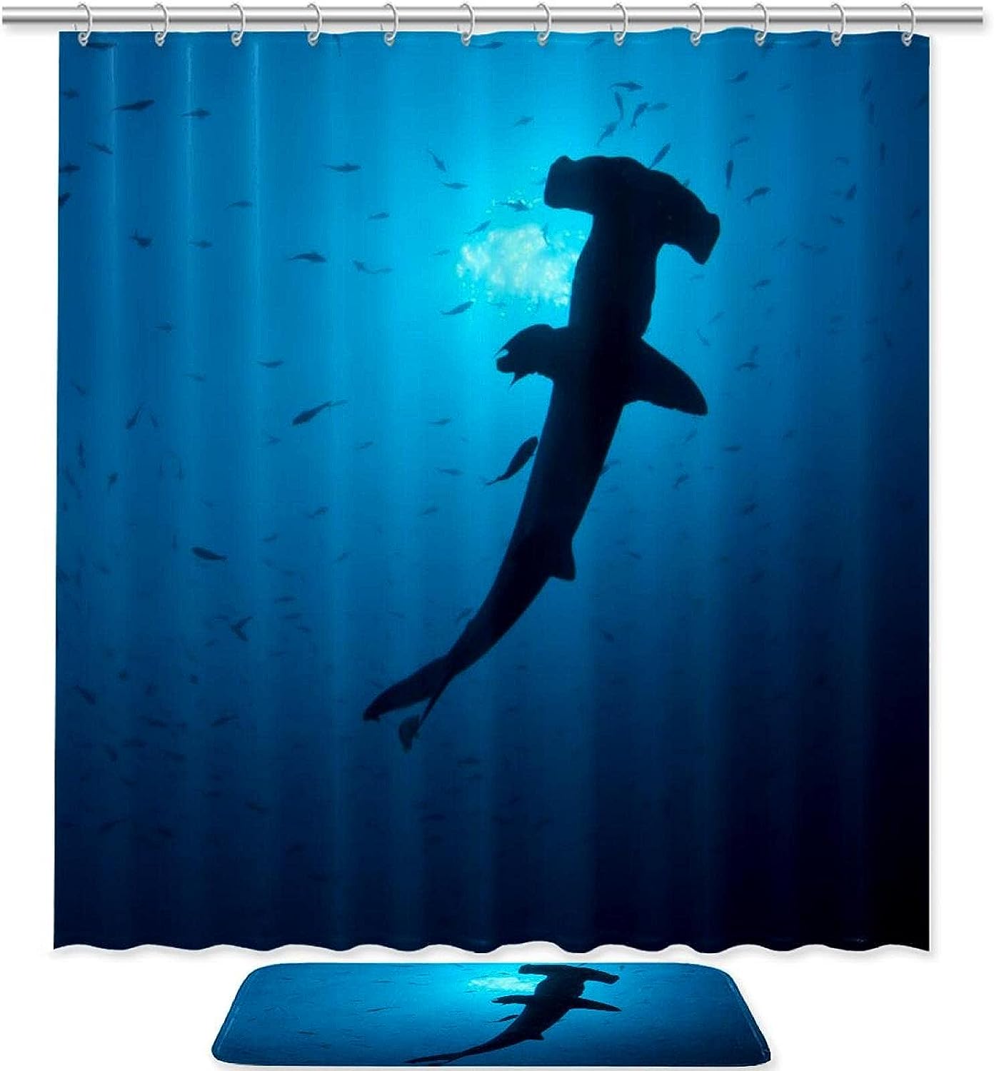 Scalloped Hammerhead Sharks Bathroom Shower Curtain Waterproof Fabric