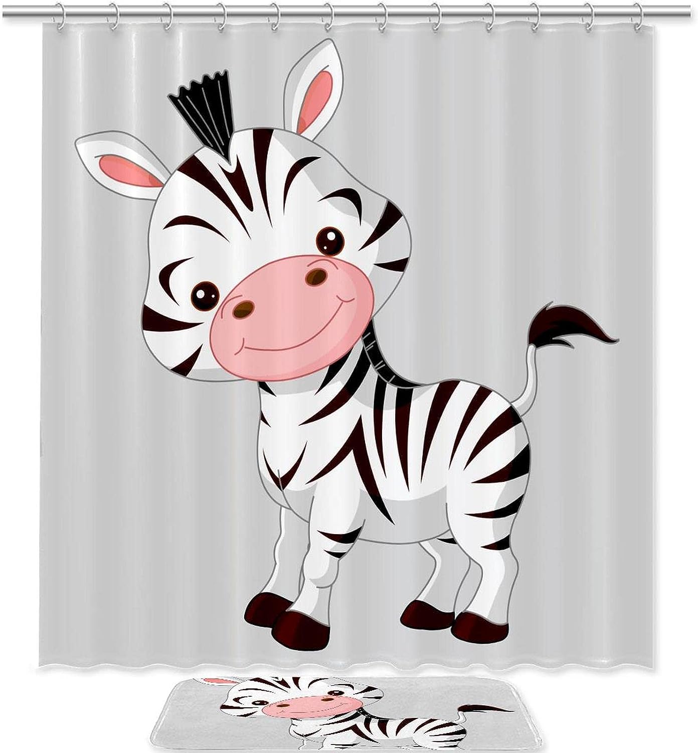 Cute Cartoon Zebra Bathroom Shower Curtain Waterproof Fabric