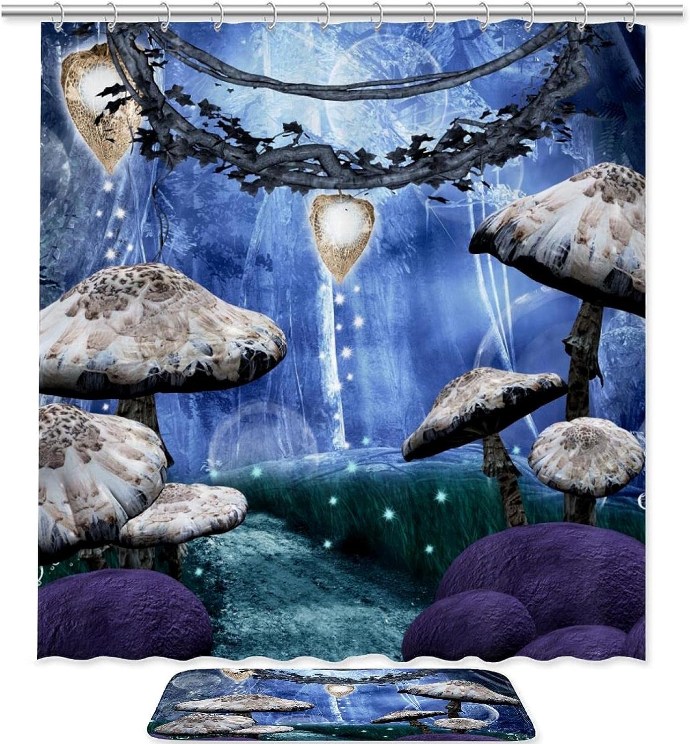 Mushroom World Bathroom Shower Curtain Waterproof Fabric