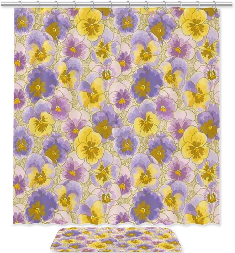 Pansy Flowers Garden Watercolor Bathroom Shower Curtain Waterproof Fabric