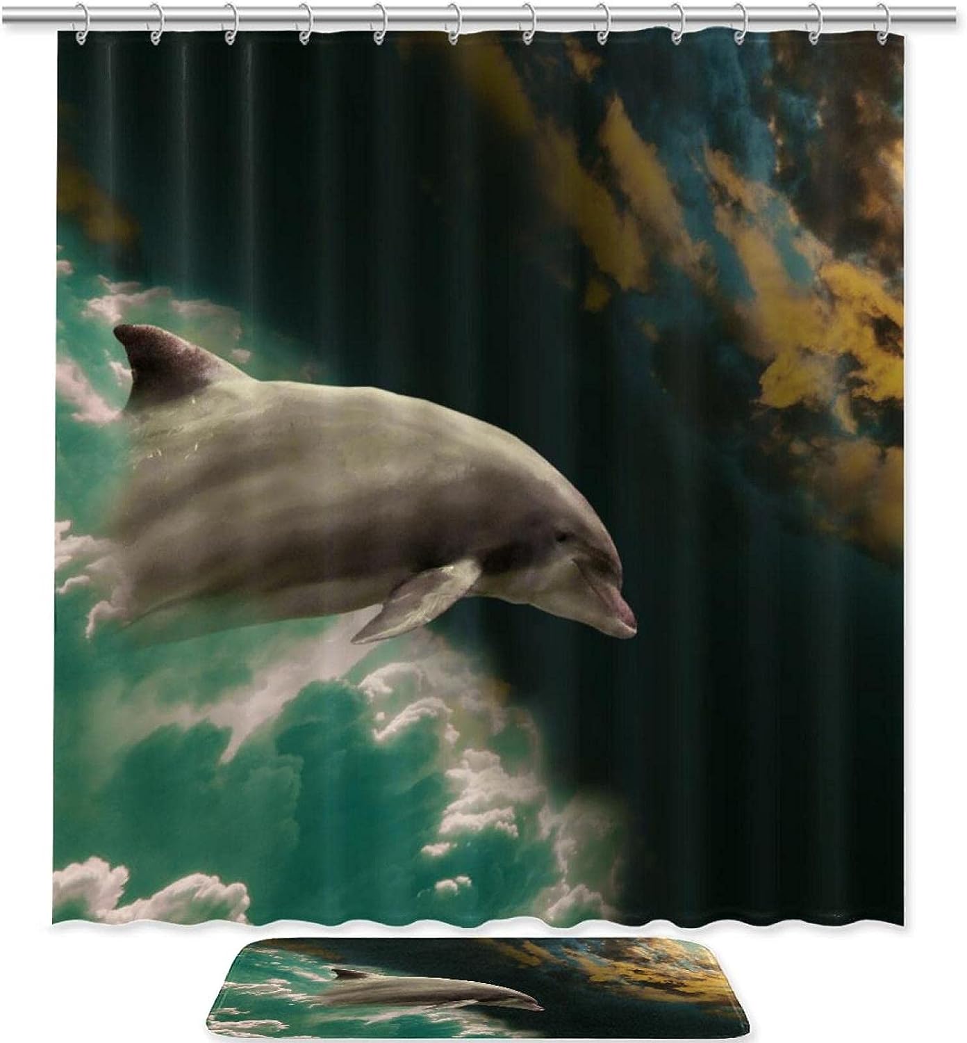 Dolphin Bathroom Shower Curtain Waterproof Fabric
