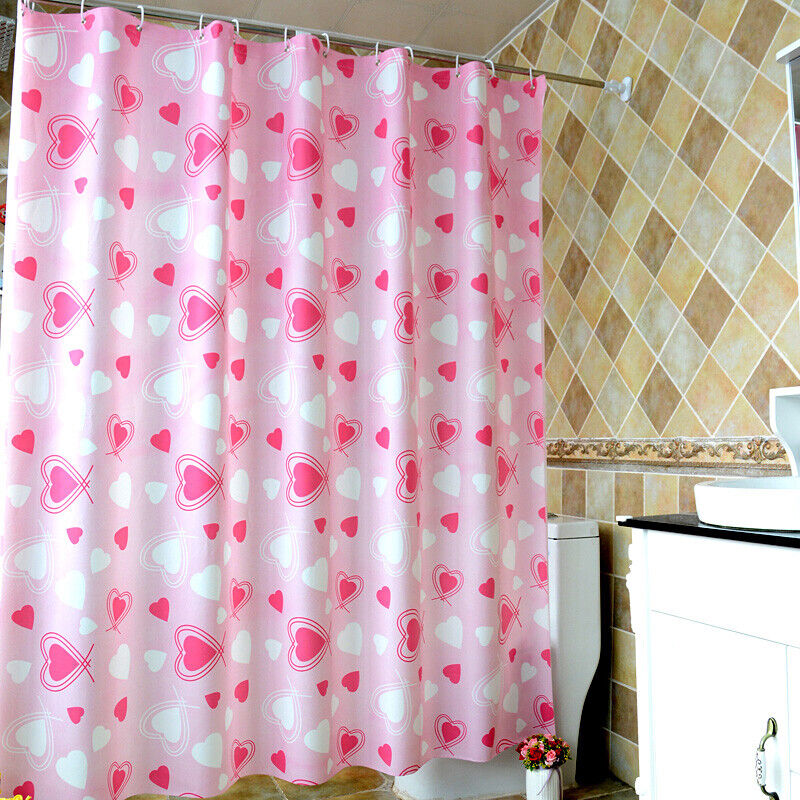 Heart Printed Opaque Bathroom Shower Curtain Waterproof Fabric