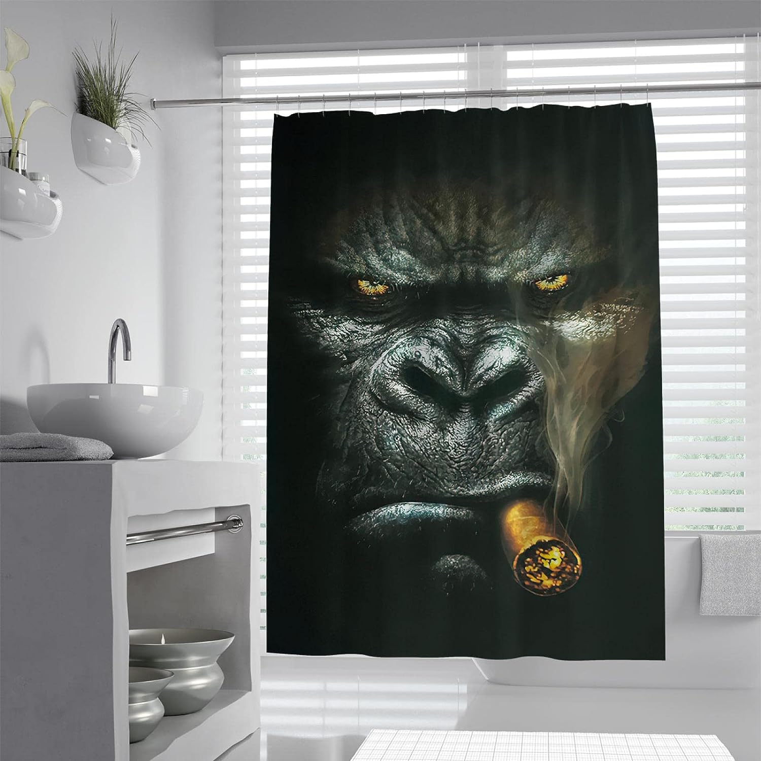 Gorilla Monkey Portrait Bathroom Shower Curtain Waterproof Fabric