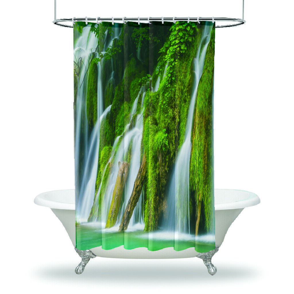 Nature View Waterfall Lake Trees Bathroom Shower Curtain Waterproof Fabric