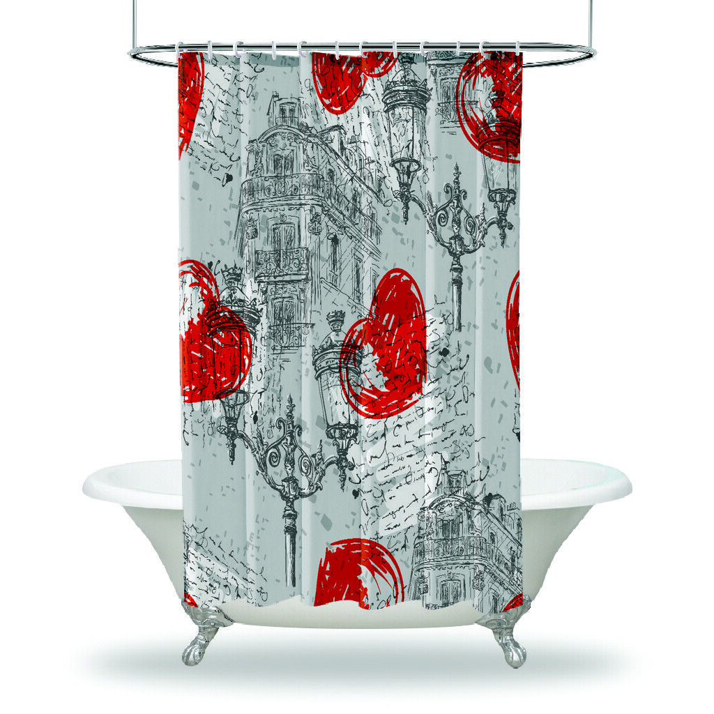 Parisian Heart House Bathroom Shower Curtain Waterproof Fabric