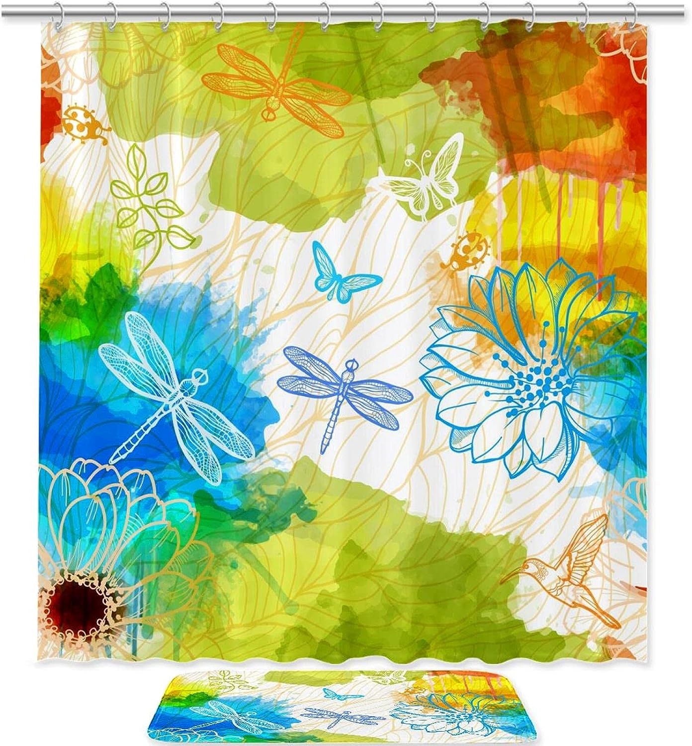 Fantasy Dragonflies Bathroom Shower Curtain Waterproof Fabric