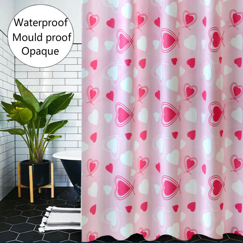 Heart Printed Fabric Shower Curtain Set For Bathroom Decor