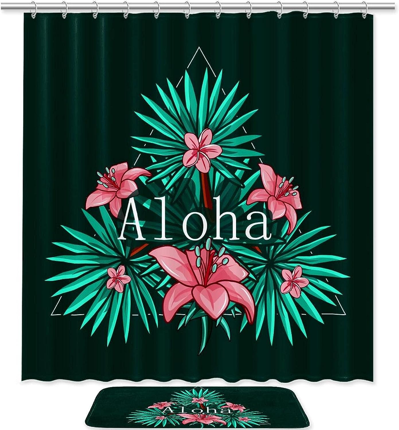 Hawaiian Aloha Leaves Bathroom Shower Curtain Waterproof Fabric