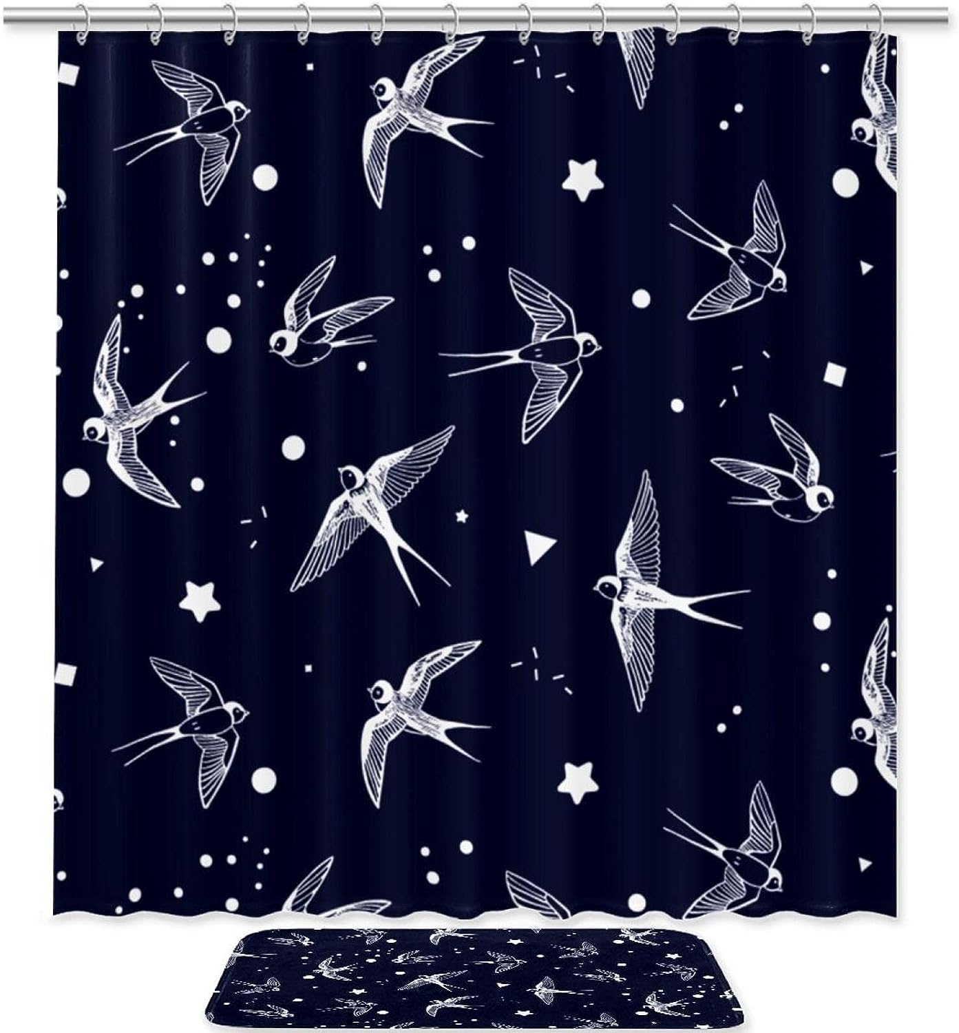Swallow Bird Vector Waterproof Fabric Shower Curtain For Bathroom Bathroom Accessories