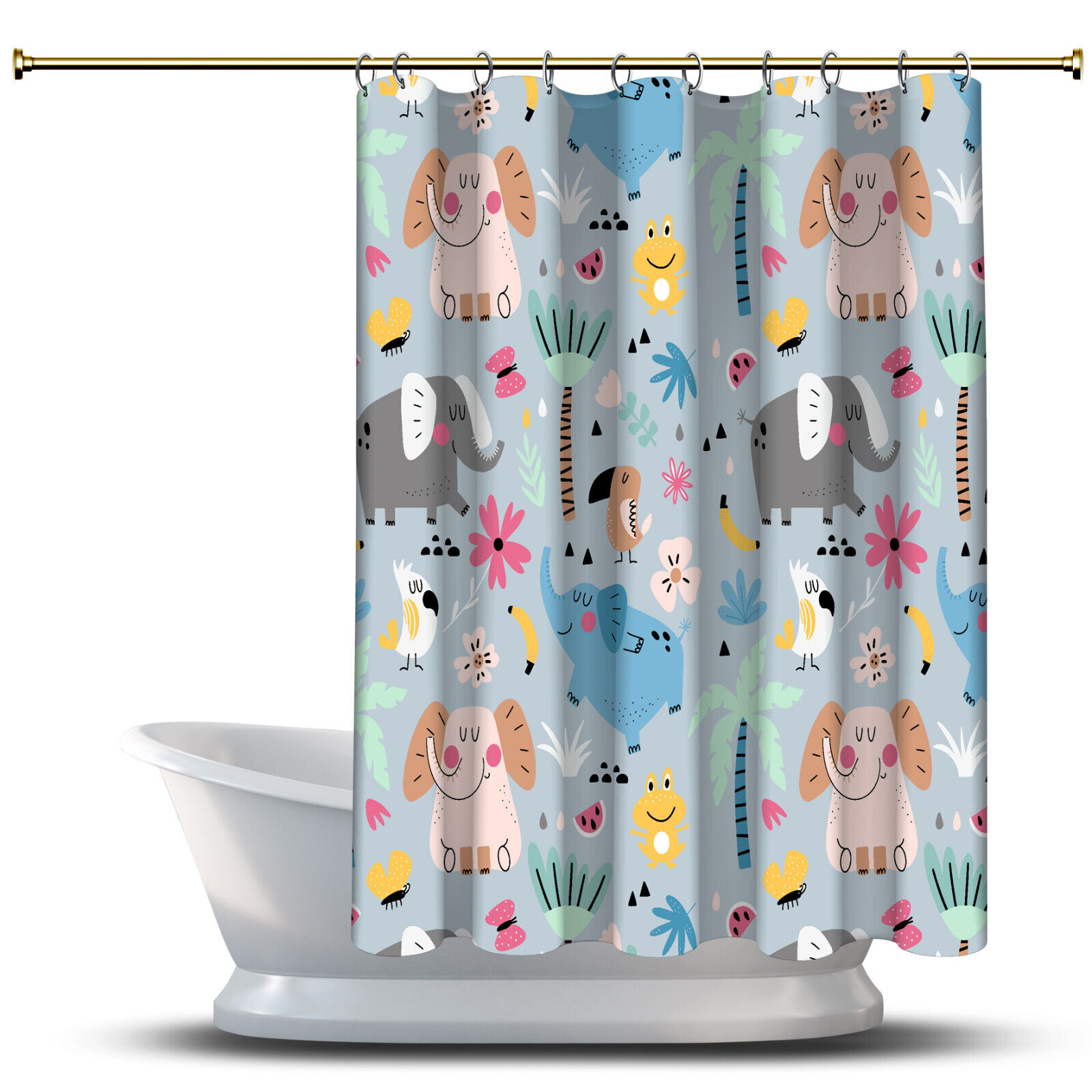 Palm Trees And Elephants Waterproof Fabric Shower Curtain For Bathroom Bathroom Decor