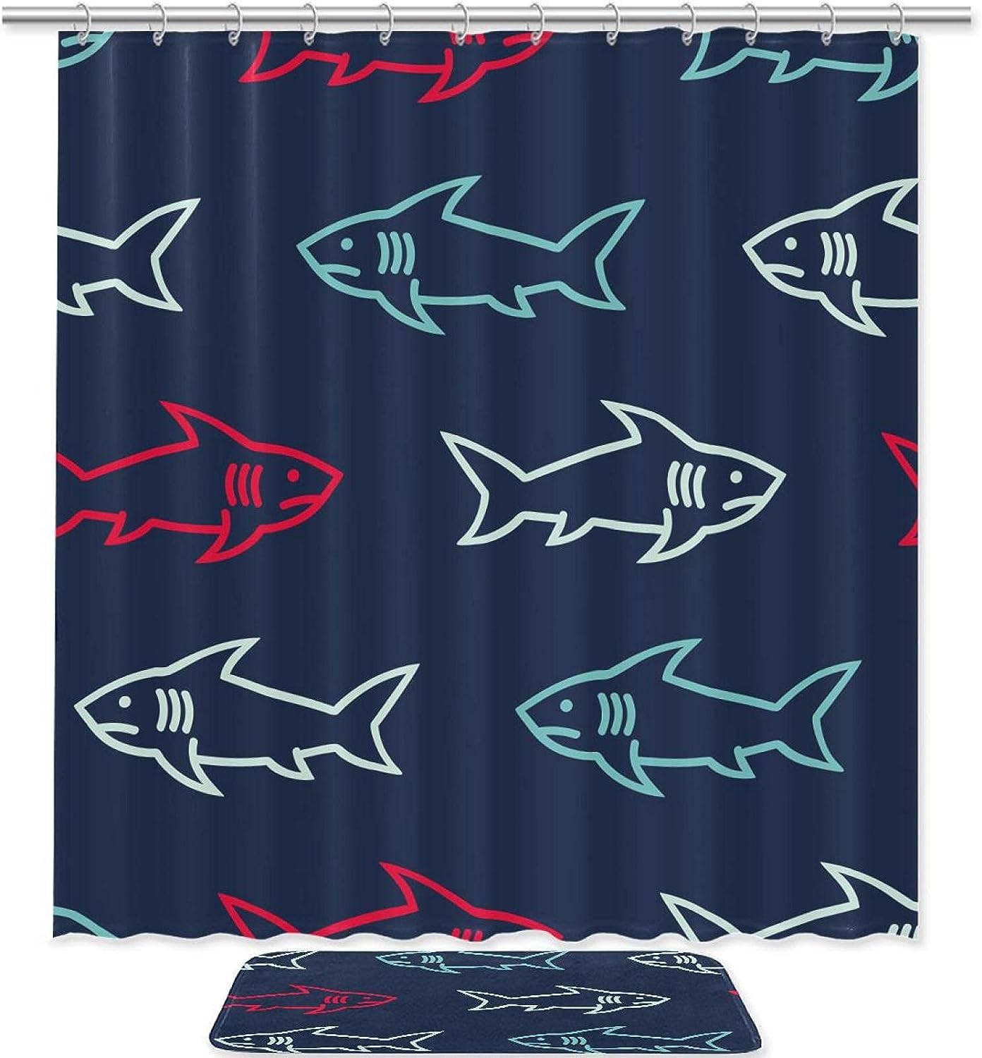 Sharks Ocean Sea Waterproof Fabric Shower Curtain For Bathroom Nautical Bathroom Decor
