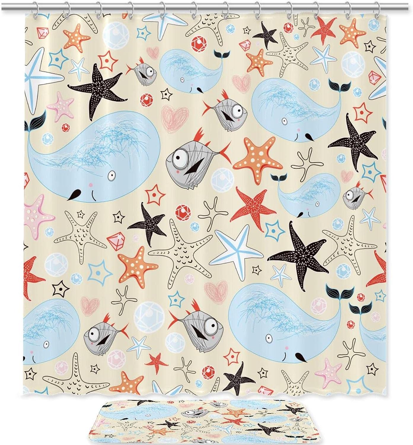 Star Fish Whale Waterproof Fabric Shower Curtain For Bathroom Nautical Bathroom Curtain