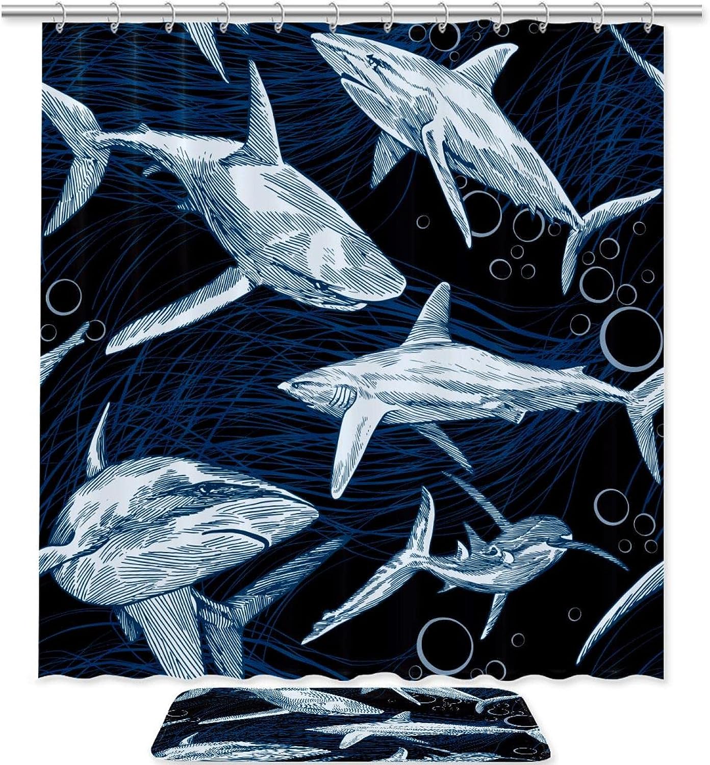 Sharks Sea Ocean Waterproof Fabric Shower Curtain For Bathroom Bathroom Accessories