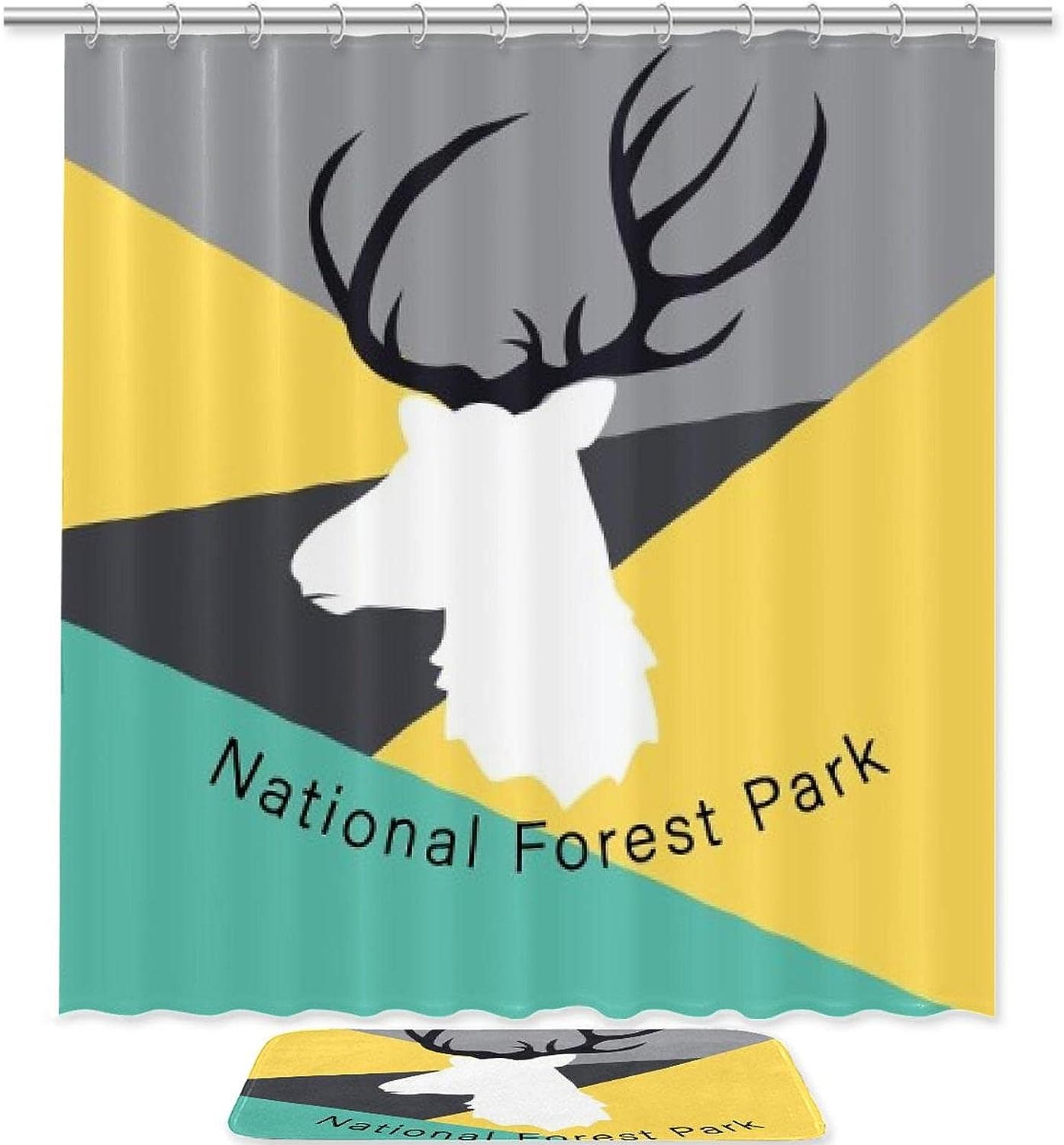 Deer Head Logo Waterproof Shower Curtain For Nature Bathroom Decor