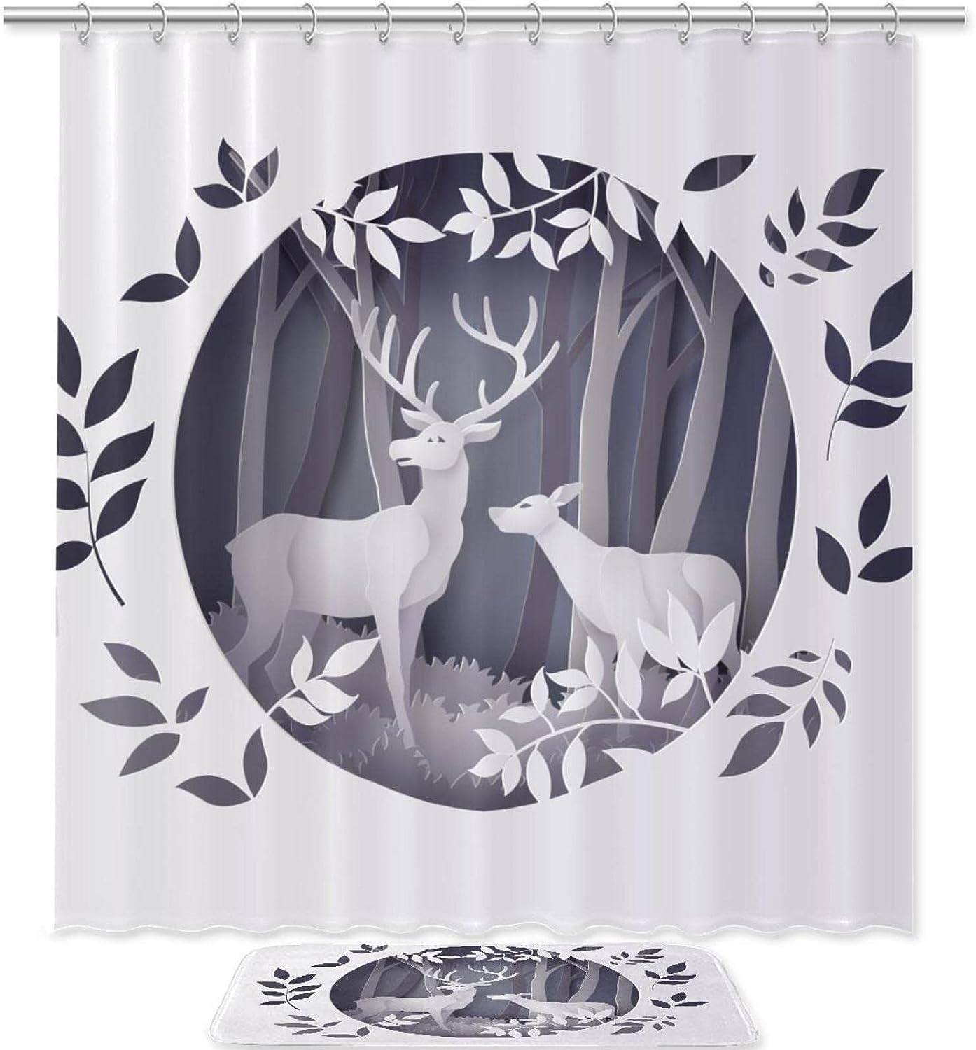 Deer Forest Grey Waterproof Fabric Shower Curtain For Bathroom Bathroom Curtain